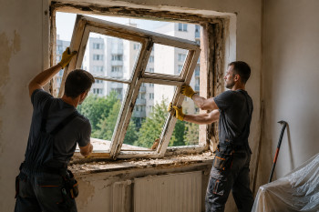Демонтаж на стара дървена дограма преди поставяне на нови прозорци